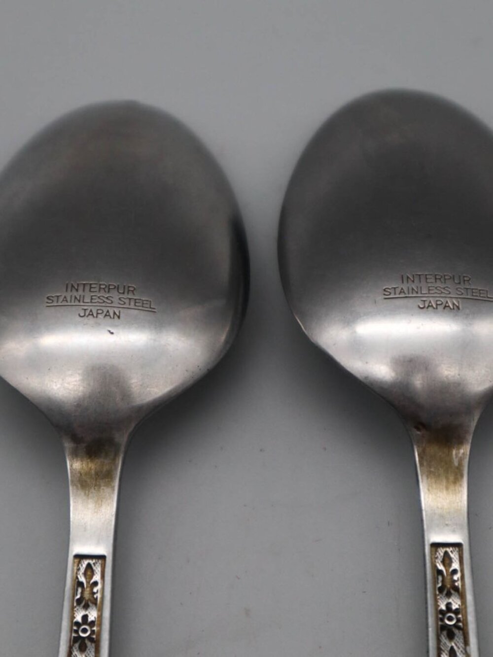 Interpur Florenz Stainless Steel Flatware Japan 2 Oval Soup Place Spoons Floral - Picture 5 of 6